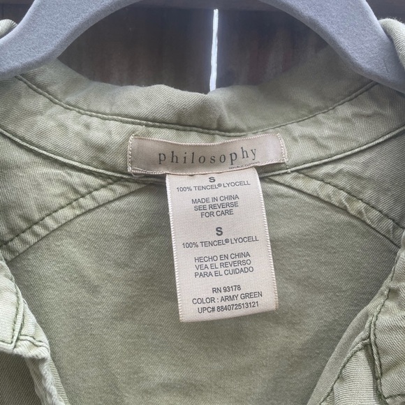 Philosophy Tencil Longline Tunic Boyfriend Button Down Roll Tab Sleeve Dress - Picture 2 of 7